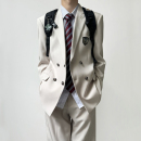 青少年雙排扣西服套裝 木村叔dk日系校供感米白色西裝 制服男初夏季