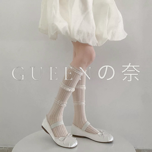 jk白色蕾絲層花邊網(wǎng)紗透明小腿襪 薄款 Gueen 奈日系堆堆襪女夏季