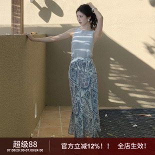 高腰A字裙 新款 SYT原創(chuàng) 海灘游牧風波西米亞印花半身裙女2025夏季