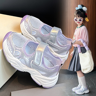 輕便女孩跑步鞋 女童鞋 兒童軟底運動鞋 2025新款 透氣網面 子包頭涼鞋