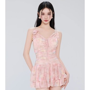 韓國風泡溫泉泳裝 仙女范少女感遮肚顯瘦性感款 泳衣女連體裙式 新款