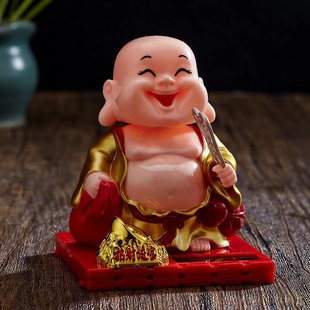 笑口常開太陽(yáng)能搖頭彌勒佛汽車載擺件財(cái)神爺招財(cái)貓擺件創(chuàng)意禮物