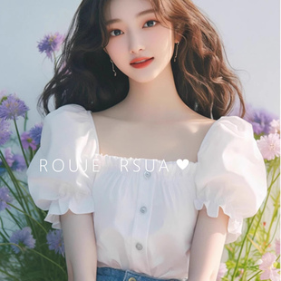 獨特氣質小衫 夏季 洋氣減齡白色方領泡泡袖 女裝 ROUJE 襯衫 RSUA法式