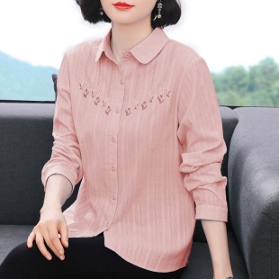 襯衫 上衣中老年媽媽打底衫 女2025夏裝 秋衣外穿開衫 新款 純棉長袖