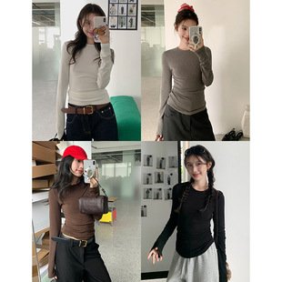 軟糯正肩上衣 彈力內搭修身 楠濤甜辣顯瘦小圓領打底衫 女早秋新款