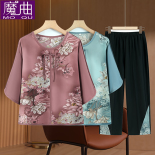 2025新款 雪紡T恤襯衫 媽媽衣服奶奶裝 兩件套中式 女 夏季 中老年夏裝