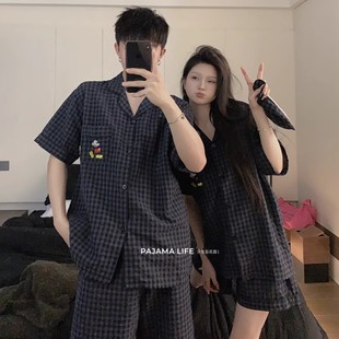 子米奇情侶睡衣女夏季 可外穿家居服套裝 短袖 男士 短褲 韓國ins風格