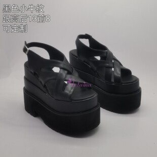 廠貨高跟松糕鞋 新款 矮子樂小牛紋雙層底黑色2315 涼鞋 antaina夏季
