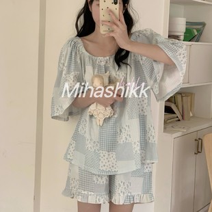 家居服套裝 短褲 短袖 Mihashikk素雅拼布碎花純棉紗布睡衣舒適飛袖