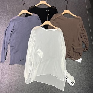 MEETC.Z 6992 2025春夏輕薄圓領氣質真絲小女人側開叉百搭純色小衫