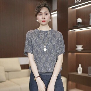 女短袖 天絲針織衫 夏裝 新款 氣質(zhì)3135 時(shí)尚 上衣減齡小衫 洋氣媽媽裝
