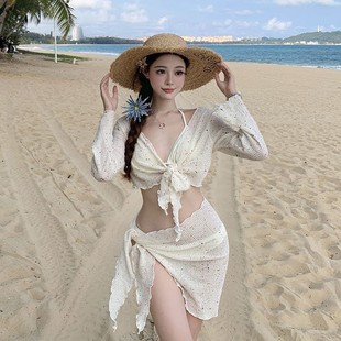 多巴胺純欲風分體裙式 四件套泳衣海島度假防曬小胸溫泉 比基尼長袖