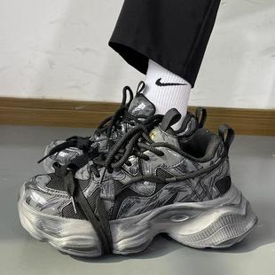 男款 潮鞋 黑武士小黑鞋 百搭潮牌休閑男鞋 涂鴉厚底增高情侶款 老爹鞋