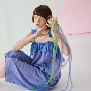 家居服睡衣女套裝 朵朵可可夏季 純棉性感美背可愛花邊吊帶中褲