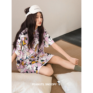 連衣裙 睡裙減齡可愛史努比少女大碼 貝妍涼感睡衣女夏薄款 純棉短袖
