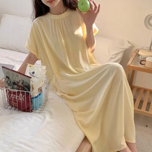 開叉薄款 短袖 手機睡裙家居裙可外穿棉綢連衣裙女夏季 口袋可裝