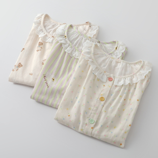 家居睡眠服薄可外穿 甜美可愛夏季 卡通花邊睡衣女生純棉紗短袖 短褲