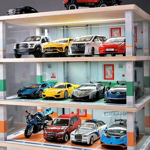 24汽車模型停車場場景玩具車地下車庫防塵收納木質展示架亞克力
