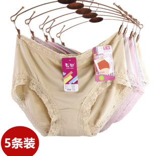 5條裝 女柔軟透氣莫代爾彈性好舒適蕾絲邊提臀包臀中高腰 彩田內褲