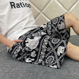 純棉綢綿綢大褲 衩沙灘褲 家居褲 春夏季 睡褲 男士 人造棉寬松短褲 薄款