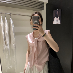 9536 YS1 Hers 夏上新韓系簡約氣質甜美荷葉領綁帶小衫
