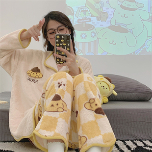 學(xué)生可愛家居服套裝 卡通睡衣女秋冬季 珊瑚絨加絨加厚法蘭絨網(wǎng)紅款