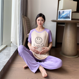 女款 長褲 產(chǎn)婦月子服居家服 兩件套短袖 孕期哺乳期兩用孕婦睡衣夏季