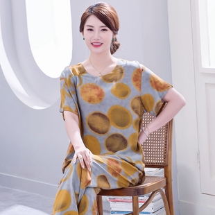 人造棉短袖 夏季 中老年人綿綢家居服 套裝 棉綢睡衣女可外穿媽媽大碼