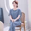 家居服套裝 睡衣女短袖 女士夏季 人造棉綢中老年人媽媽綿綢薄款 大碼