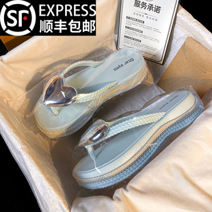 踩屎感外穿沙灘夾腳涼鞋 高 夏季 本愛心浪花系列厚底人字拖女款 版