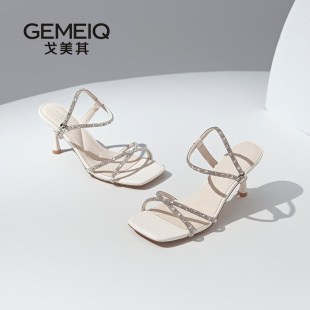 夏季 女2025新款 外穿一字帶水鉆不累腳絕美高跟 涼鞋 戈美其商場同款