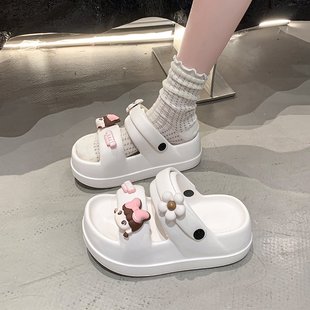 可濕水eva卡通涼鞋 減齡可愛花朵厚底一字拖女夏季 輕便舒適拖鞋