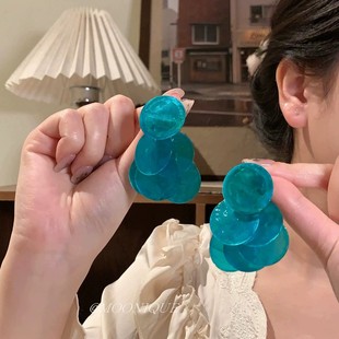 超仙甜美藍色貝殼流蘇耳環小眾高級感耳釘海邊度假風百搭精致耳飾