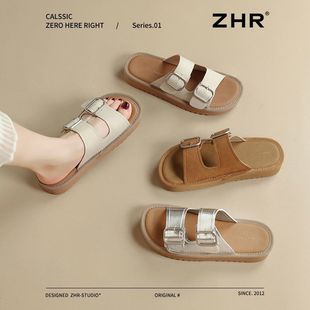 簡約涼拖鞋 時尚 勃肯半拖軟底一字拖配裙子 女2025夏季 ZHR沙灘涼鞋