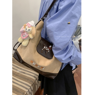 復古鹿皮絨大容量包包女秋季 潮學院風托特包休閑雙肩背包 2024新款