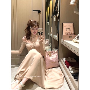 Lazy 針織緞面松弛感長裙百搭垂墜感大擺連衣裙 Didi私服舒適區