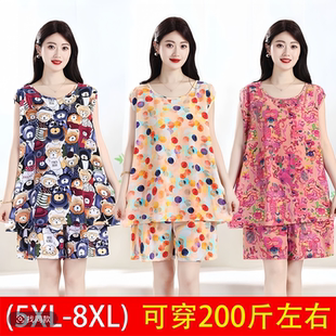 加肥人造棉家居服綿綢無袖 大碼 寬松夏季 棉綢睡衣套裝 女士背心短褲