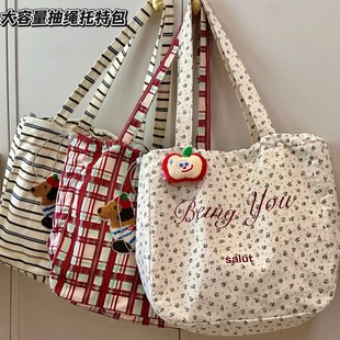 ins風(fēng)小清新休閑單肩包 手提袋帆布包包女大容量學(xué)生黨簡約托特包