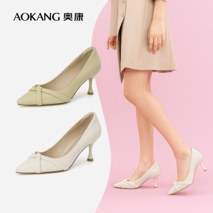 尖頭休閑女單鞋 奧康女鞋 百搭氣質女高跟鞋 氣質優雅時尚 通勤 春季