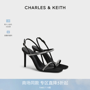 60361578氣質方頭亮鉆一字帶高跟涼鞋 CHARLES&KEITH25夏新款 CK1