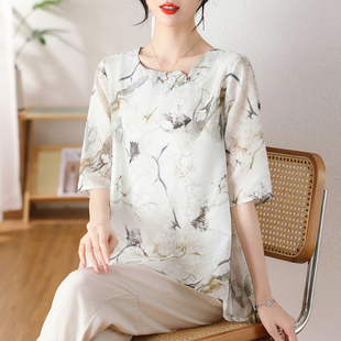 洋氣長袖 襯衫 T恤寬松小衫 上衣夏裝 中年女雪紡大碼 專柜媽媽春夏季