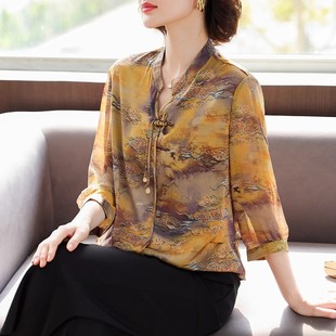 中老年春秋 T恤上衣中年女洋氣新款 香港專柜小個子媽媽夏裝 七分袖