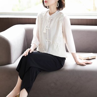 中年短袖 香港專柜40歲50年輕媽媽夏裝 2025新款 透氣雪紡襯衫 女 半袖