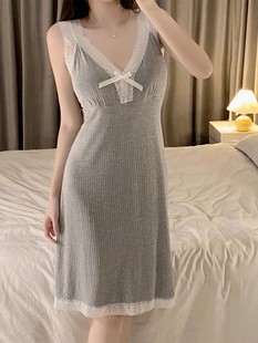 吊帶睡裙女夏季 露背純棉背心家居服 帶胸墊性感蕾絲花邊莫代爾薄款