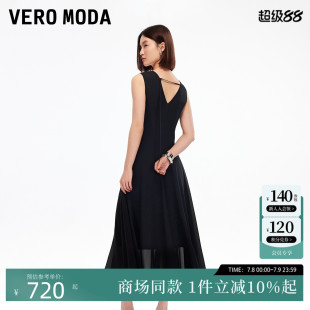 V領(lǐng)收腰后身鏤空小黑裙32537A019 新款 Vero Moda連衣裙2025秋季
