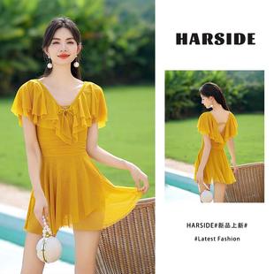 泡溫泉泳裝 HARSIDE 微胖遮肉大碼 海邊度假連身泳衣女夏季 高端時尚