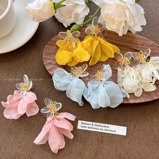 耳朵故事 春夏出游雪紡花朵耳環女海邊度假風仙氣少女耳釘耳飾