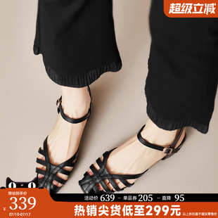 不累腳上班一字帶涼鞋 星期六氣質高級感鏤空透氣羅馬鞋 女2025夏季