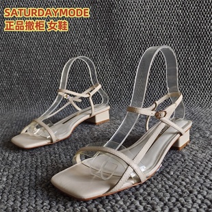 真皮女鞋 新款 低跟時尚 一字扣氣質(zhì)37碼 夏 SATURDAYMODE正品 涼鞋 斷碼