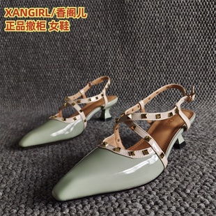 新款 斷碼 真皮女鞋 細高跟鉚釘洋氣包頭涼鞋 XANGIRL 夏季 香閣兒正品